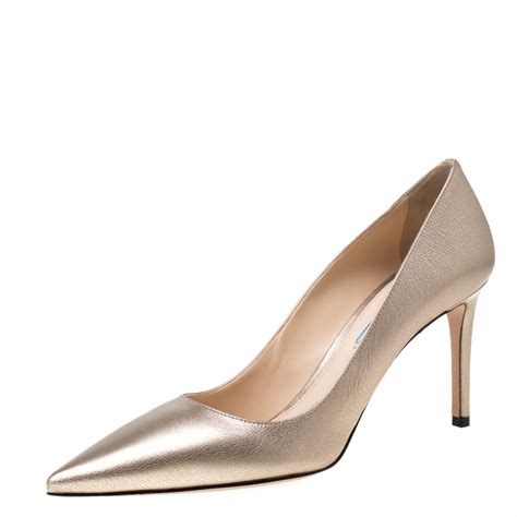 prada gold pumps|Prada metallic pumps.